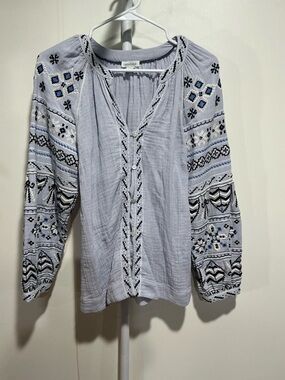 Sundance Lavender Embroidered Boho Peasant Top